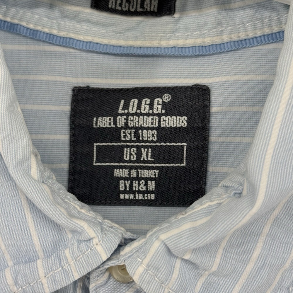 Mens H&M LOGG Striped Long Sleeve Button Front Blue Cotton Shirt Size XL Casual - Picture 9 of 16